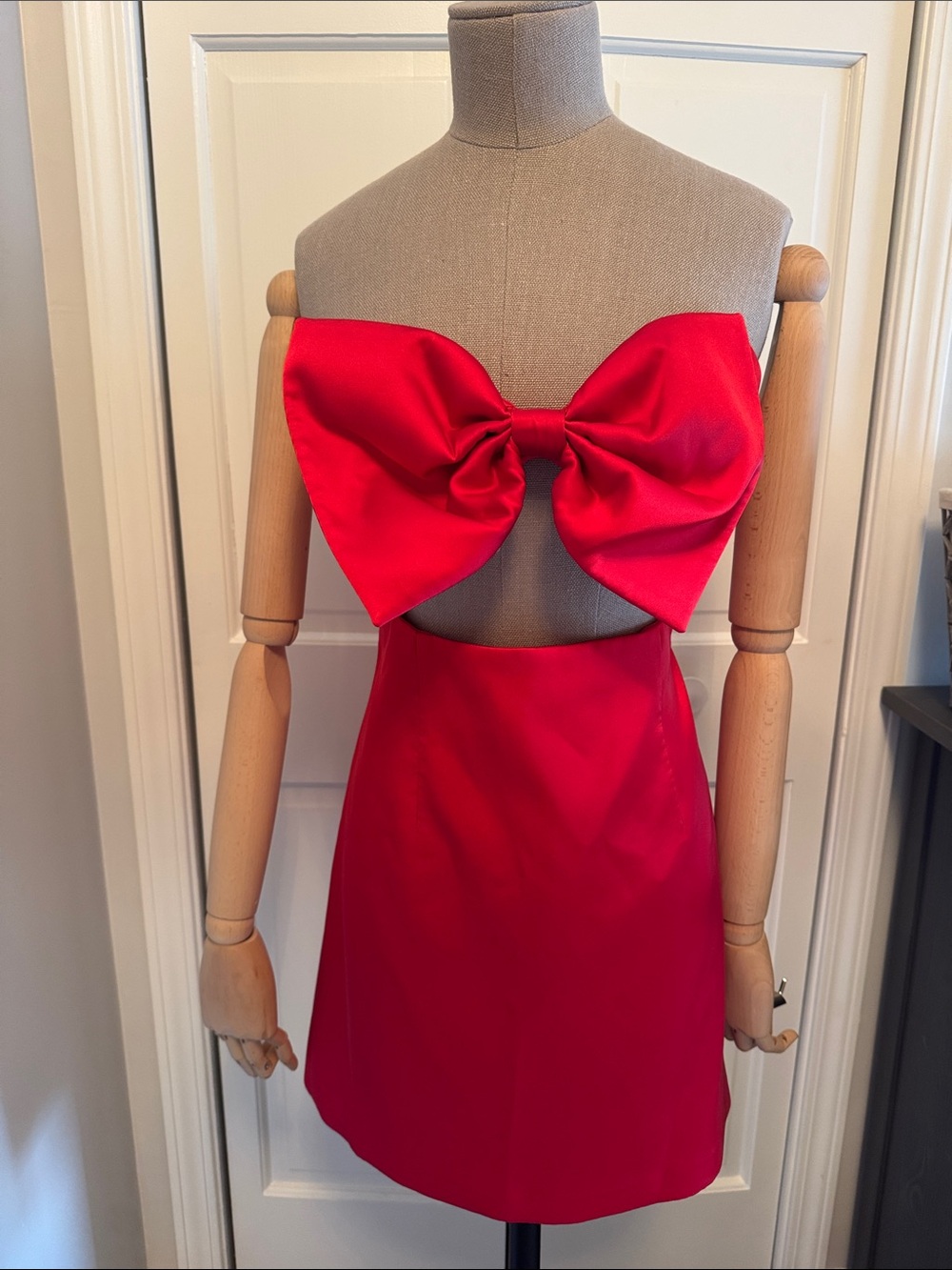 Saulee Red Strapless Mini Dress with Bow Detail